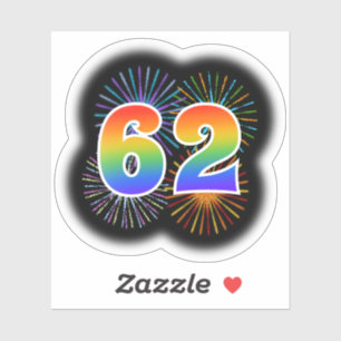 Plezierige Vuurwerk + Regenboog Patroon "62" Evene Sticker