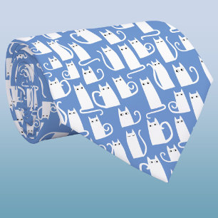 Plezierige Witte Kat Blauw Stropdas