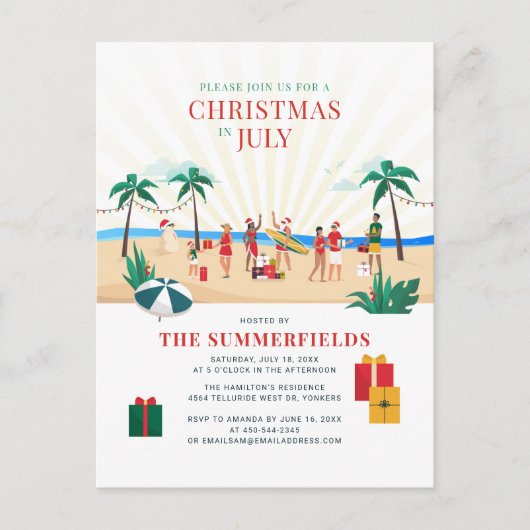 Plezierige zomerstrandfeest voor het hele gezin uitnodiging briefkaart (Voorkant)