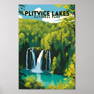 Plitvice Lakes National Park Vintage Travel Poster