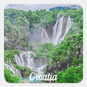 Plitvice lakes watervalplein-sticker vierkante sticker