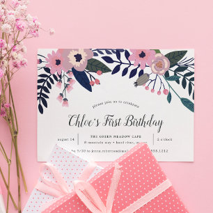 Plomb rose   Invitation Floral Anniversaire