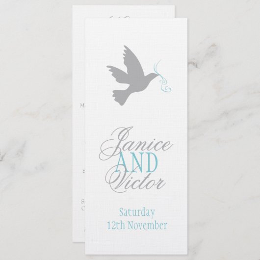 Plongée grise avec menu du dîner mariage bleu (Devant / Derrière)