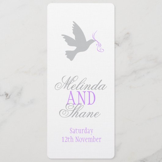 Plongée grise avec menu du dîner mariage violet (Devant)