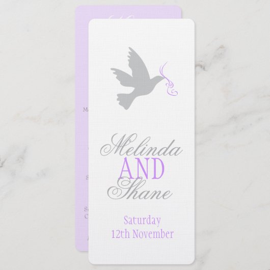 Plongée grise avec menu du dîner mariage violet (Devant / Derrière)