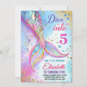Plongez dans cinq 5 Ans Mermaid Invitation Edi (Devant)