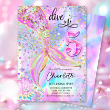 Plongez dans cinq 5 Ans Mermaid Invitation Edi