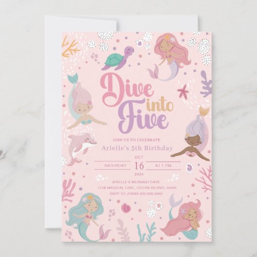 Plongez dans cinq invitations de sirène - Fille ro (Devant)