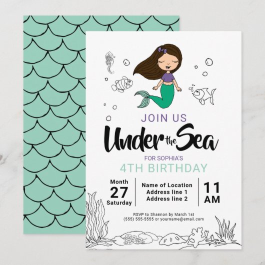 Plongez ! Invitations de fête d'anniversaire de la (Devant / Derrière)