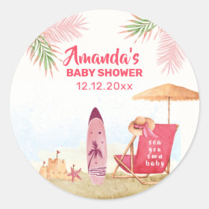 Plons Spetter Aloha Surfplank Strand Baby Shower Ronde Sticker