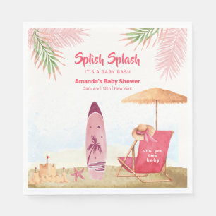 Plons Spetter Aloha Surfplank Strand Baby Shower Servet