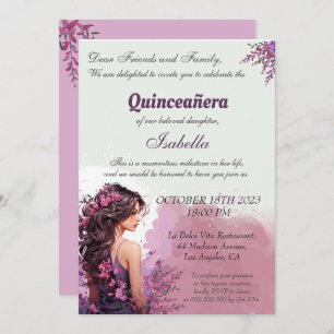 Plorale pourpre Chic Quinceanera Invitation