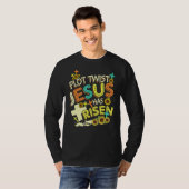 Plot Twist Jesus heeft Sunflower Cross Retro V T-shirt (Voorkant volledig)