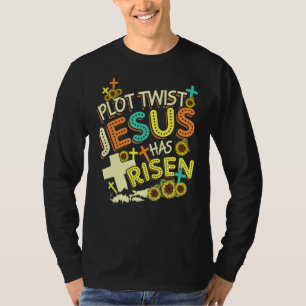Plot Twist Jesus heeft Sunflower Cross Retro V T-shirt