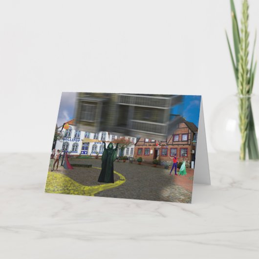 Plotseling ging het mis voor de heks feestdagen kaart (Voorkant)