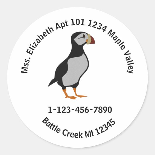 Plotseling Puffin Standing Cartoon Home Contact In Ronde Sticker (Voorkant)