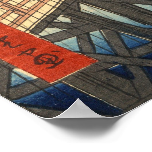 Plotselinge douche over de brug Shin-Ōhashi en Ata Poster (Hoek)