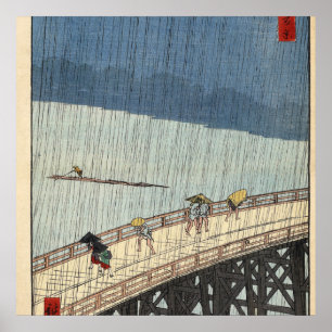 Plotselinge douche over de Shin-Ō hashi-brug en  Poster