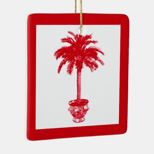 Plotselinge palmboom - diep rood en wit keramisch ornament (Rechts)