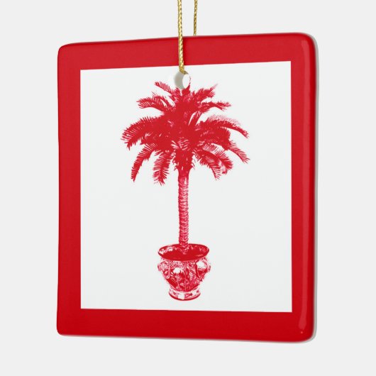 Plotselinge palmboom - diep rood en wit keramisch ornament (Links)
