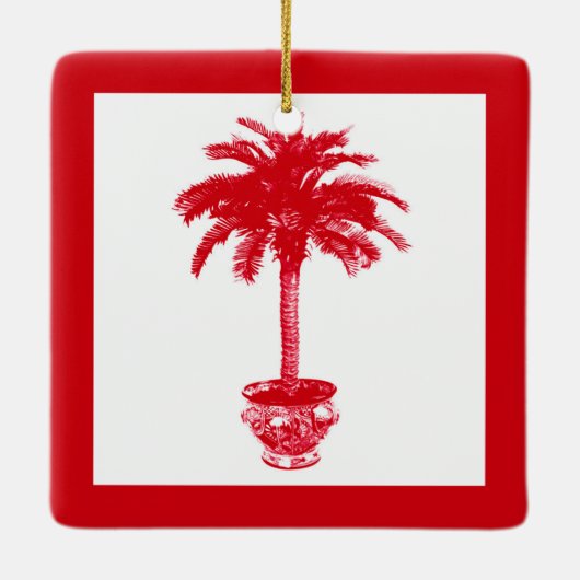 Plotselinge palmboom - diep rood en wit keramisch ornament (Achterkant)