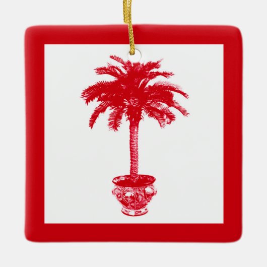 Plotselinge palmboom - diep rood en wit keramisch ornament (Voorkant)