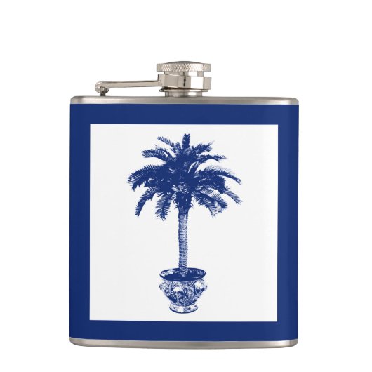 Plotselinge palmboom - marineblauw en wit heupfles (Voorkant)