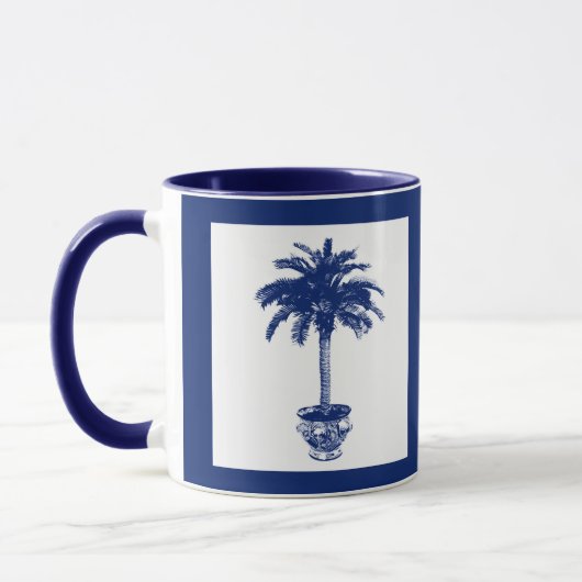 Plotselinge palmboom - marineblauw en wit mok (Links)
