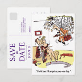 Plotselinge verrassing, parachutist, grappig save the date (Voorkant / Achterkant)