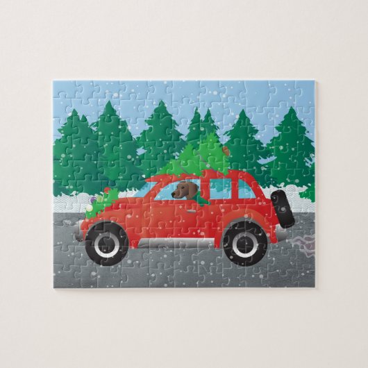 Plott Hound Dog Driving Kerstmis auto Legpuzzel (Horizontaal)