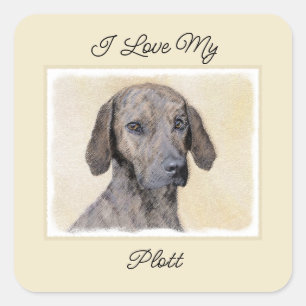 Plott Painting - Cute Original Dog Art Square Stic Vierkante Sticker
