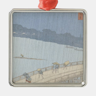 Plotte douwer op de Ohashi-brug in Ataka Metalen Ornament