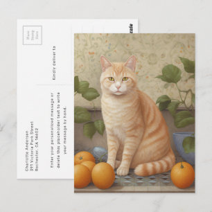 Pluche oranje kat in de keuken ansichtkaart briefkaart