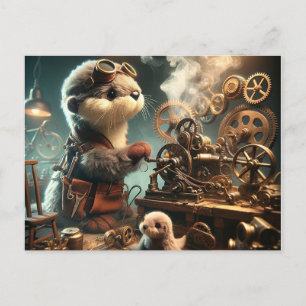 Pluche Steampunk Otter en Seal Briefkaart