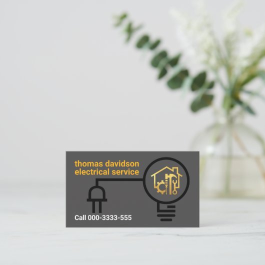 Plug Electrical Line Power Bulb Visitekaartje (Staand voorkant)