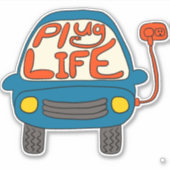 Plug Life Cute Blue Electric Car Sticker (Voorkant)