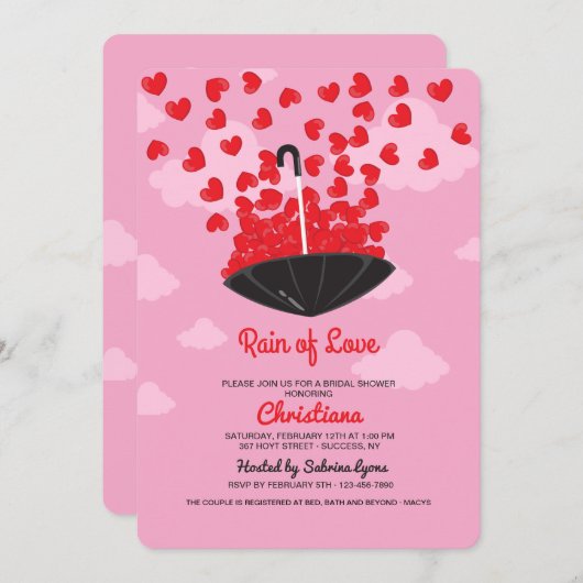 Pluie d'Amour Douche Invitation (Devant / Derrière)