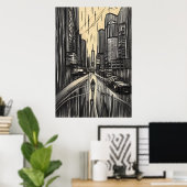 Pluie dans la ville | AI Art Poster (Bureau à domicile)