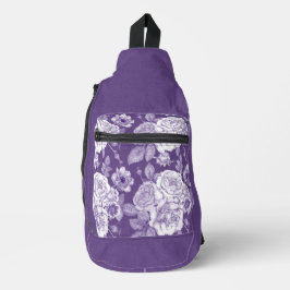 PLUIM PAARSE EN WITTE HANDGETEKENDE BLOEMEN SLING BAG