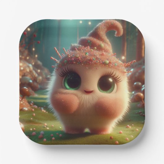 pluizig chocoladedier papieren bordje (Voorkant)