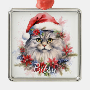 PLUIZIG KERSTVAKANTIE KAT GEZICHT METALEN ORNAMENT