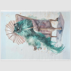pluizig Perzisch blauwgroen kat decoupage Tissuepapier