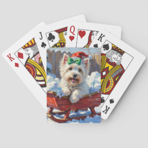 Pluizige Coton de Tulear-hond Vintage Kerstslede Pokerkaarten