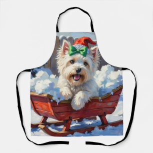Pluizige Coton de Tulear-hond Vintage Kerstslede Schort