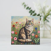 Pluizige Grijze Lapjeskat en Volkskunst Bloemen (Staand voorkant)