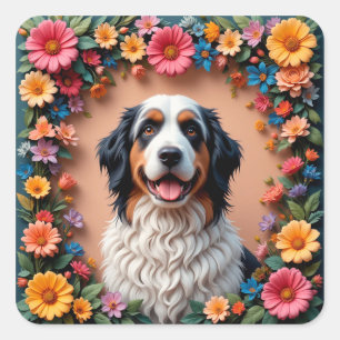 Pluizige Hond Bloemportret 🐾 Zachte Cute Huisdier Vierkante Sticker