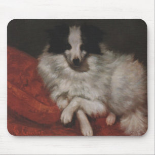 Pluizige Hond Zittend op een Kussen (Gustave Courb Muismat