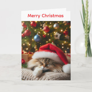 Pluizige kat kerstkaart feestdagen kaart
