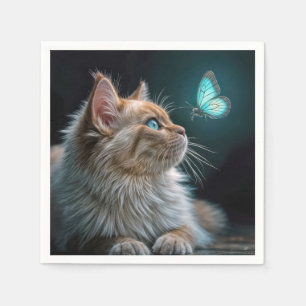 Pluizige kat met een gloeiende neonvlinder servet