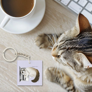 Pluizige Lapjeskat Lavendel Laptop Grappig Sleutelhanger